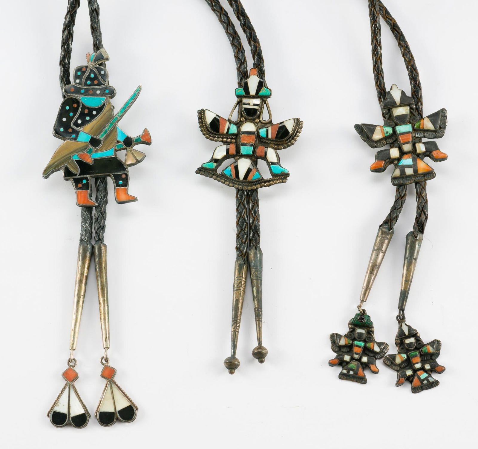 Three Antique Sterling Silver Zuni Knifewing Bolo Ties (1 of 15)