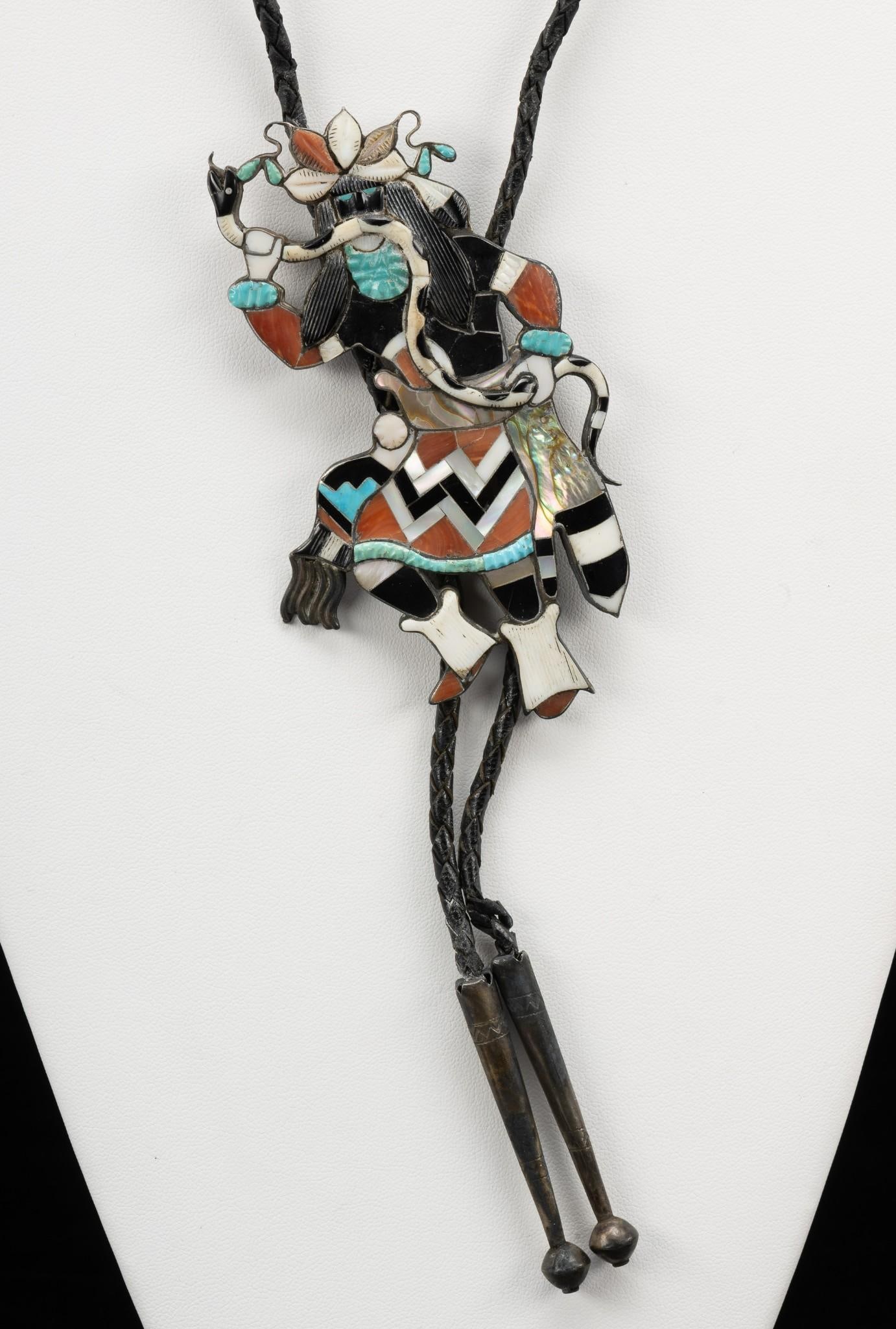 Zuni Sterling Silver Inlaid Snake Dancer Bolo Tie (1 of 5)