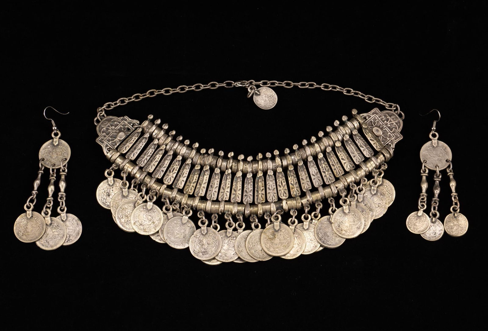 Middle Eastern Bedouin Silver Coin Necklace & Earrings (1 of 5)