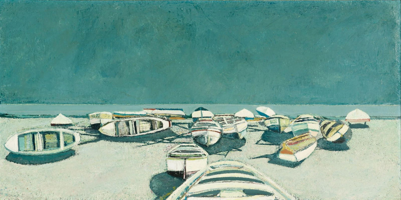 Renzo Vespignani (Italian 1924-2001) Ostia 1940's Oil on Canvas: NOT ELIGIBLE FOR IN-HOUSE SHIPPING. DESCRIPTION: Ostia Rome 1951. An Italian painter, printmaker, and illustrator. He illustrated the Works of Boccaccio, Kafka, T.S. Eliot and more. His drawings in 19