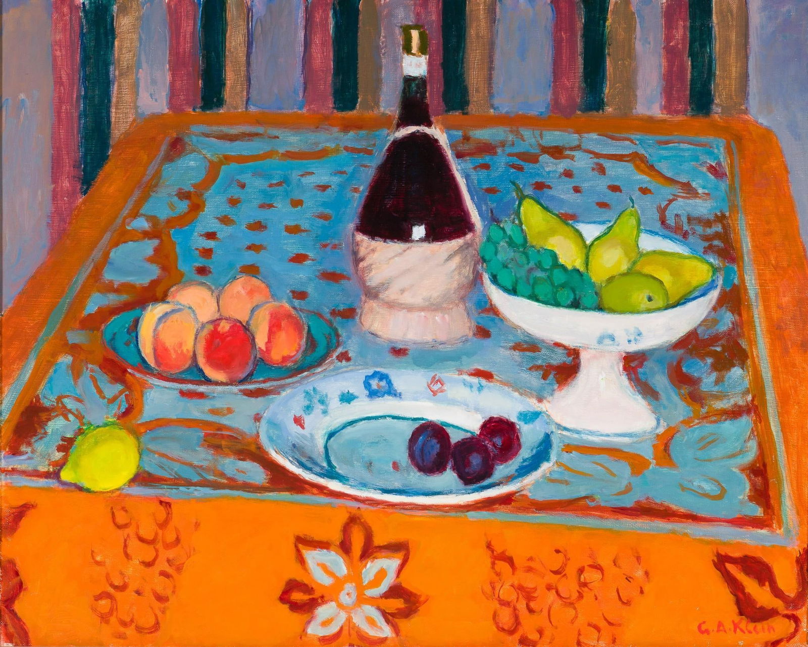 Georges Andre Klein Still Life Oil On Canvas: NOT ELIGIBLE FOR IN-HOUSE SHIPPING. DESCRIPTION: Still life modern/impressionist French oil painting by Georges Andre Klein 1901 - 1992. Excellent condition with no conservation work. MEASUREMENTS: Si