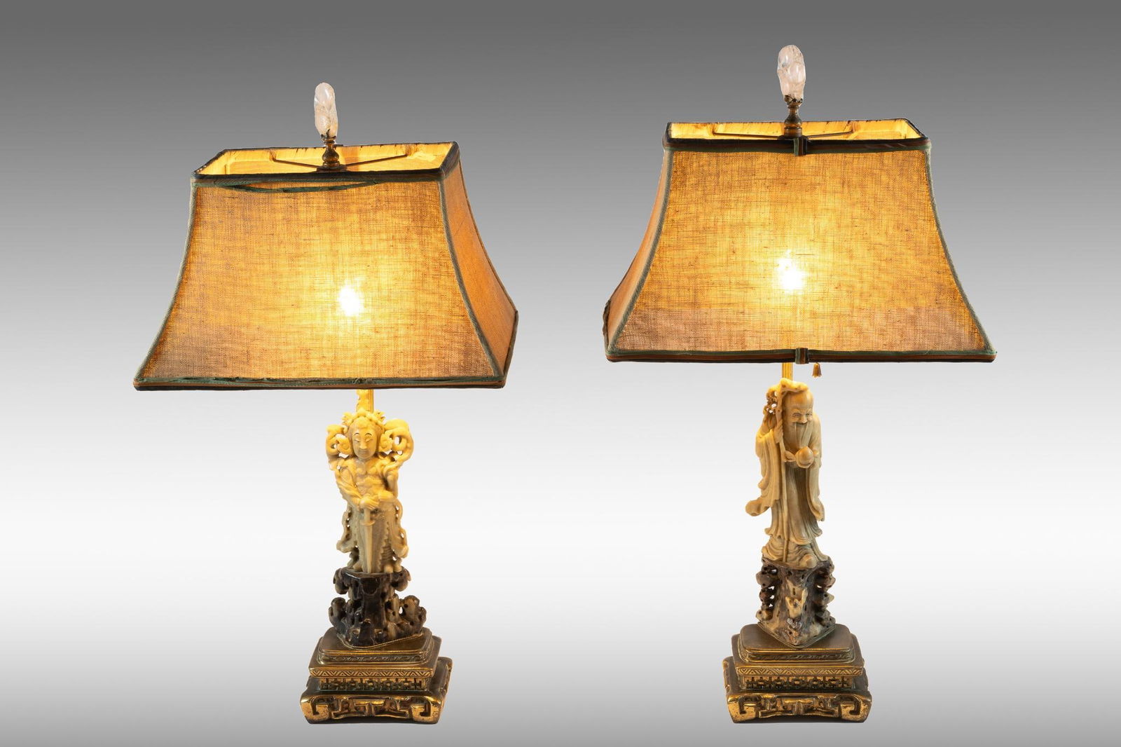 Pair Chinese Soapstone Lamps (1 of 6)