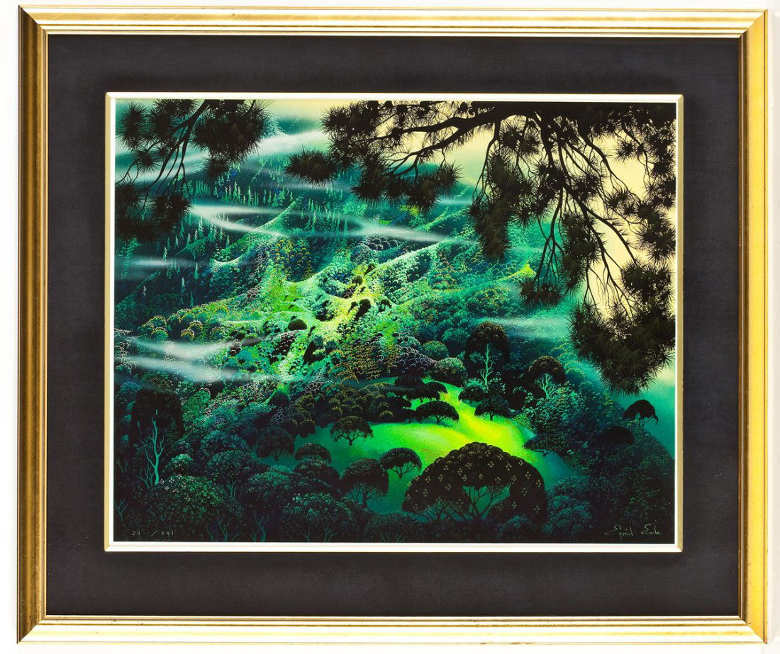 Eyvind Earle (American, 1916-2000): Eyvind Earle (American, 1916-2000). Symphonic Fantasy. 1990. Serigraph on white wove paper. Signed, lower right and numbered 211/241, lower left. Born in New York in 1916, Eyvind Earle began his artis