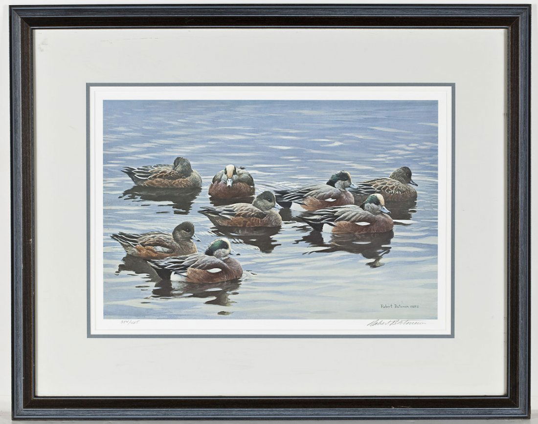 Robert Bateman (American, B. 1930): Robert Bateman (American, B. 1930). Peaceful Flock - American Wigeon. Circa 1989. Print on white wove paper. Signed, lower right and numbered "384/425, lower left. With label and paperwork describing