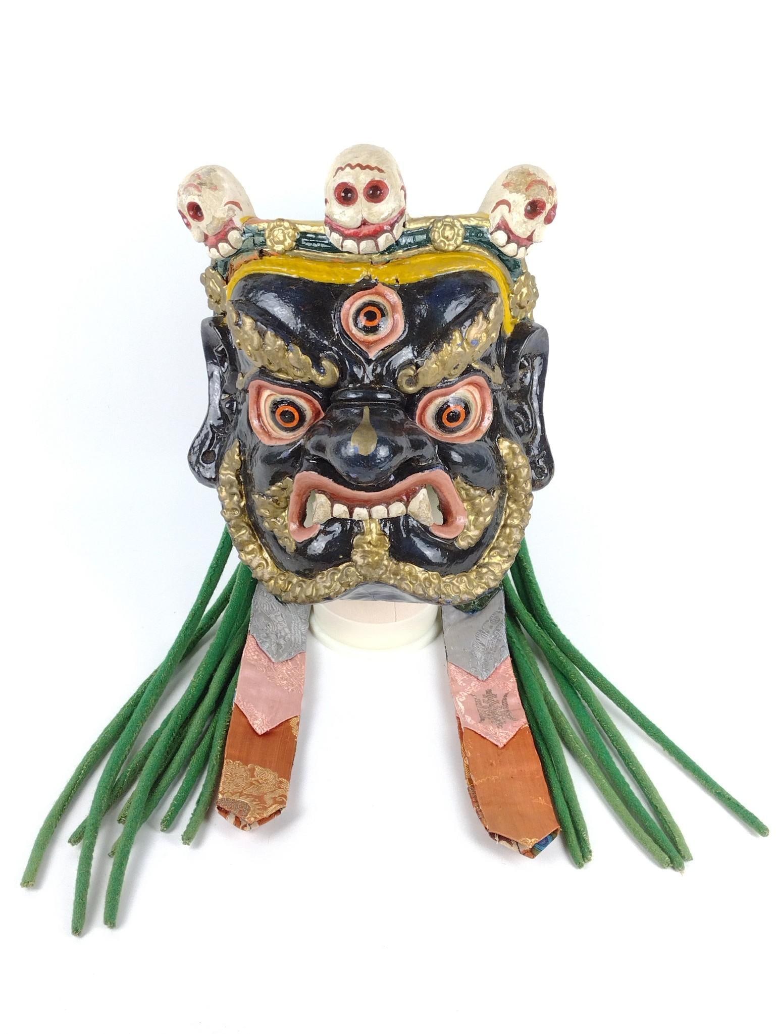 Tibetan Mahakala Paper Mache Mask with Skulls (1 of 9)