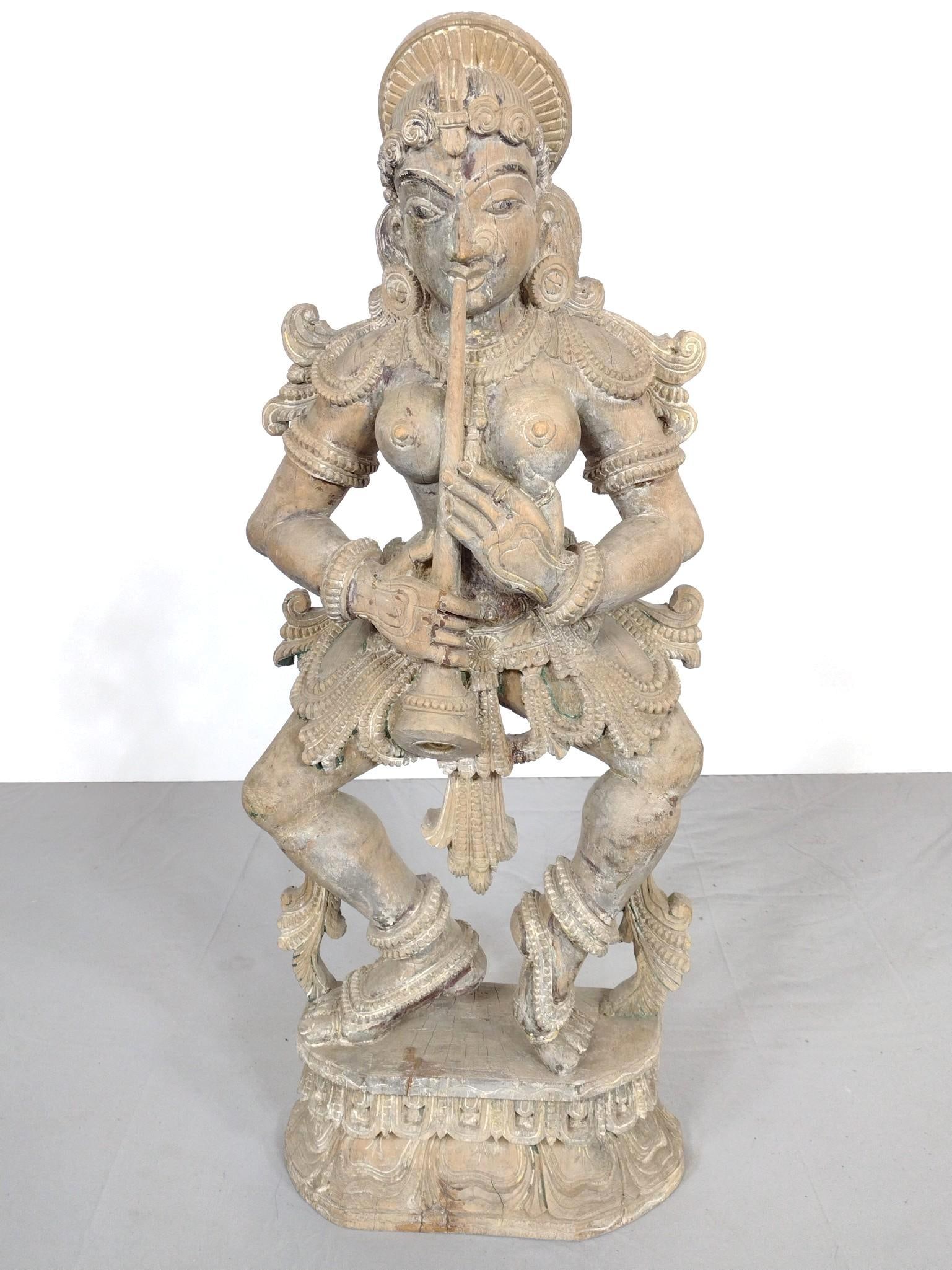 Indian Wood Temple Style Carving of Female Figure on Base (1 of 13)