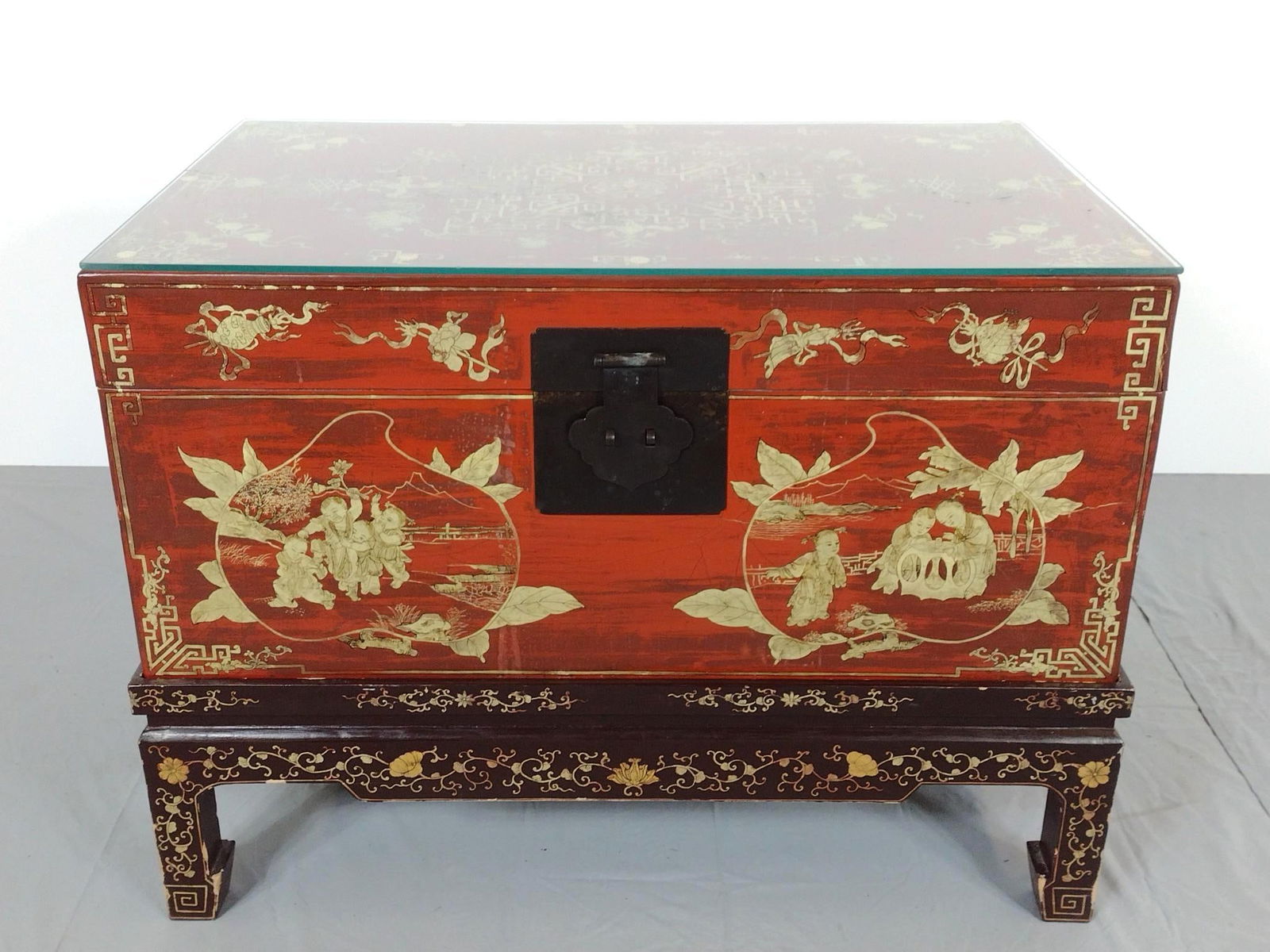 Red and Gold Painted Asian Lacquer Trunk (1 of 7)
