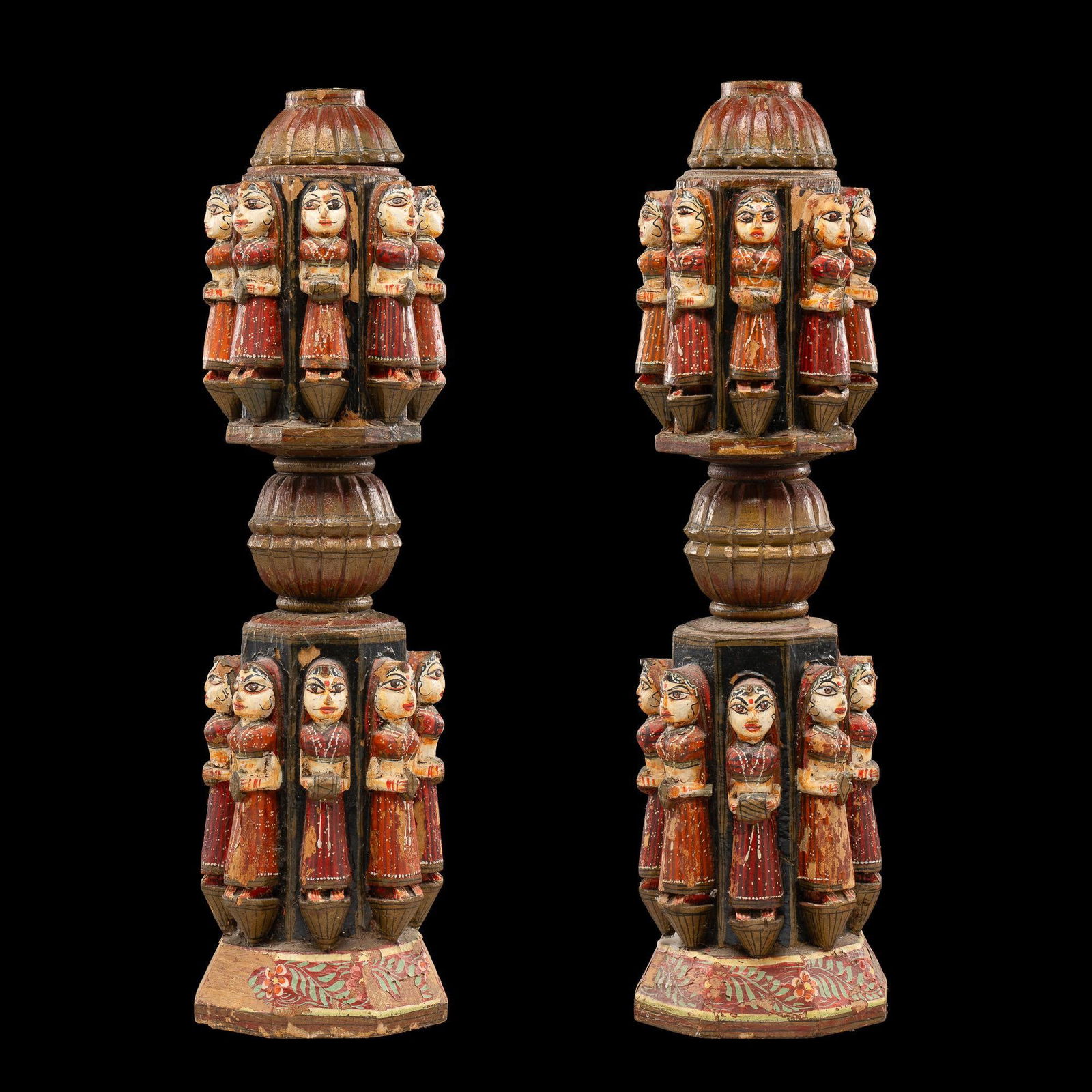 Pair of South American Folk Carved Polychrome Figural Statues (1 of 9)