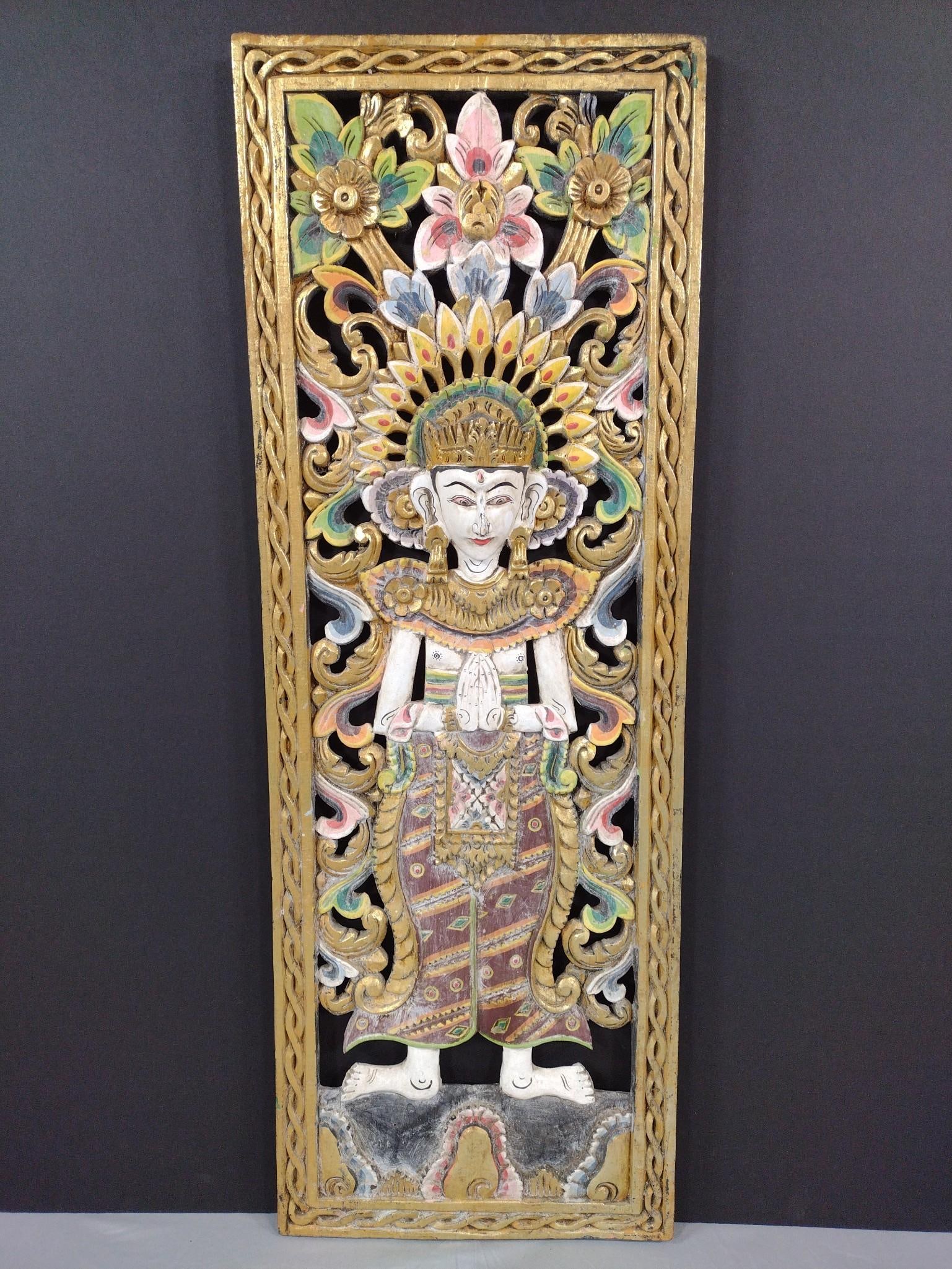 Southeast Asian Carved Polychrome Wall Panel (1 of 4)