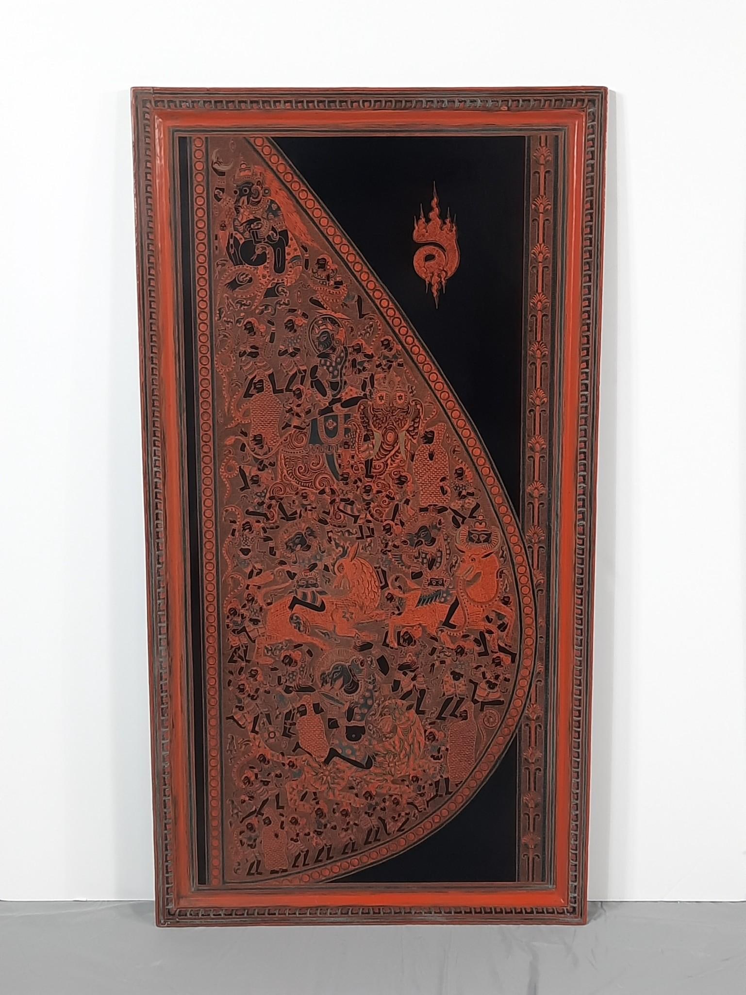 Red and Black Lacquer Asian Wall Panel (1 of 6)