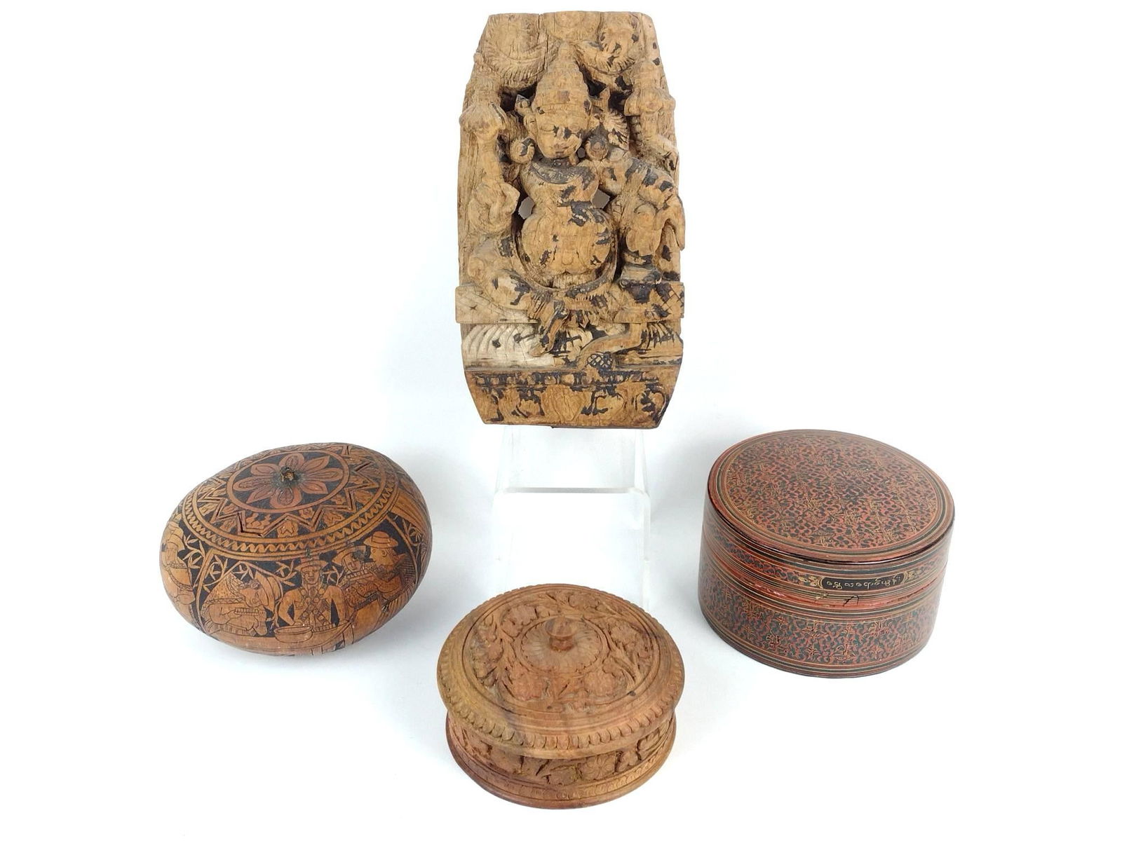 3 Wood Articles incl Carvings and Figural Gourd Box (1 of 13)