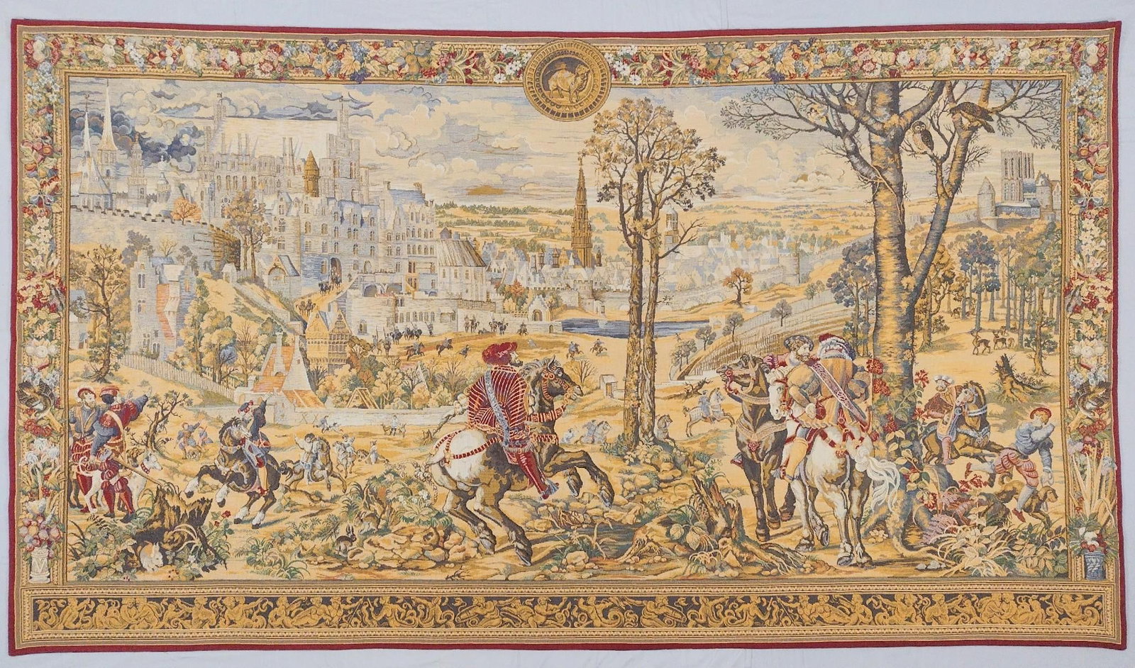 Belgian Brixellis Ellolieval Tapestry: NOT ELIGIBLE FOR IN-HOUSE SHIPPING. Certificate of authenticity included. 101-1/2" wide x 54" high. PROVENANCE: From the Estate of James L. Stanfield, Veteran National Geographic photographer (1937-20