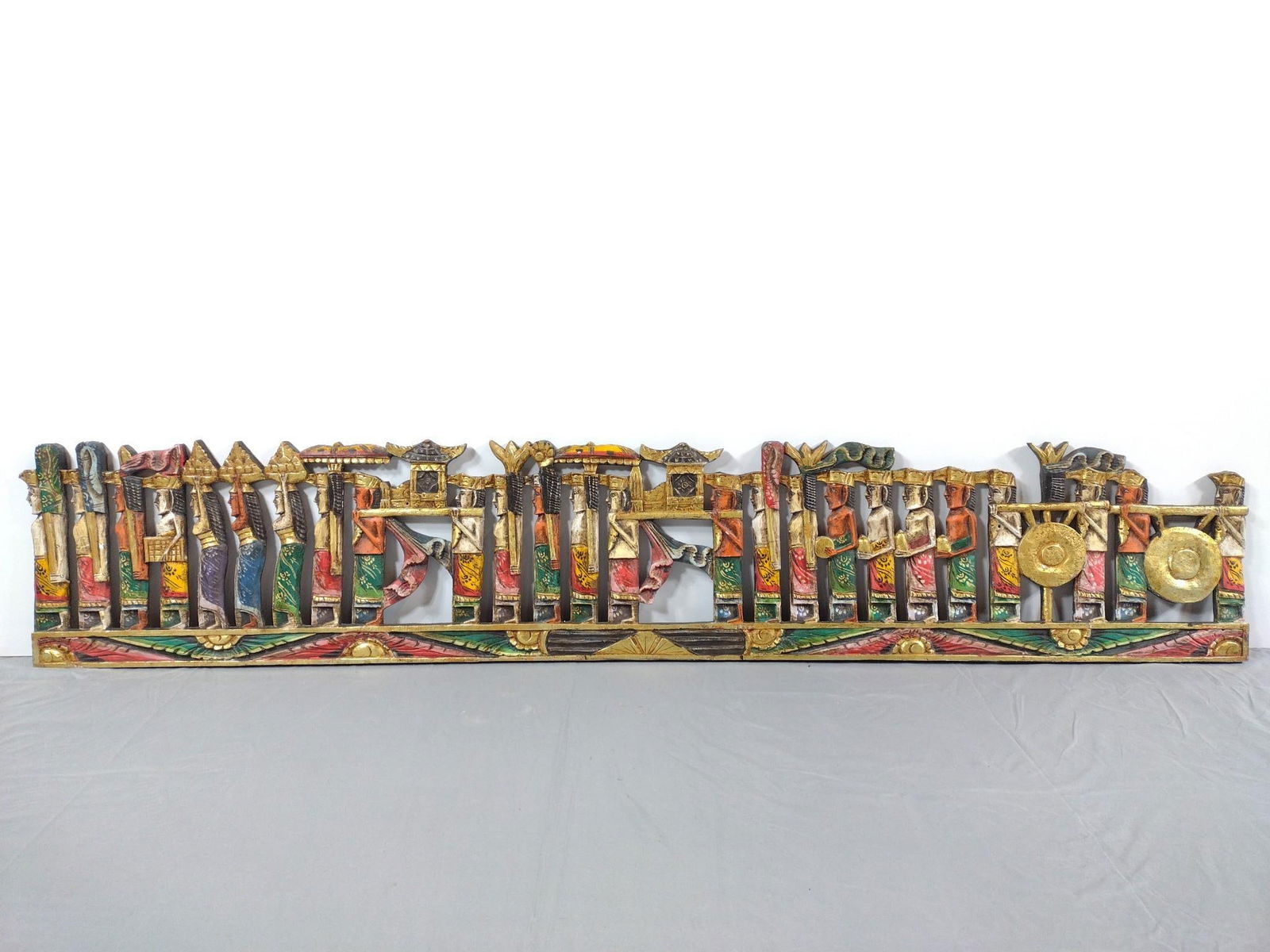 Balinese Procession Relief Carved Polychrome Wall Panel (1 of 5)