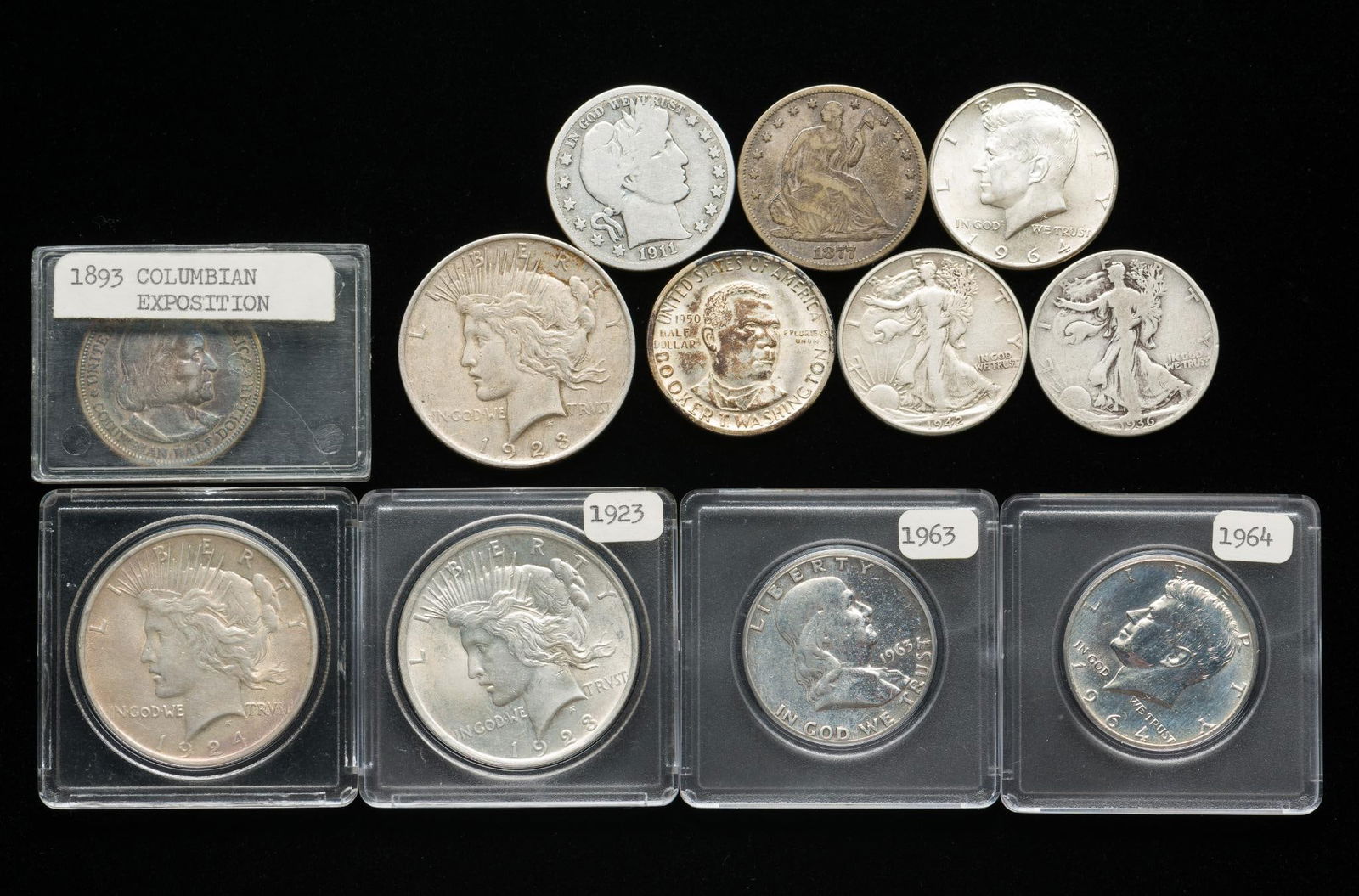 Group of Silver Peace Dollars and Half Dollars (1 of 2)