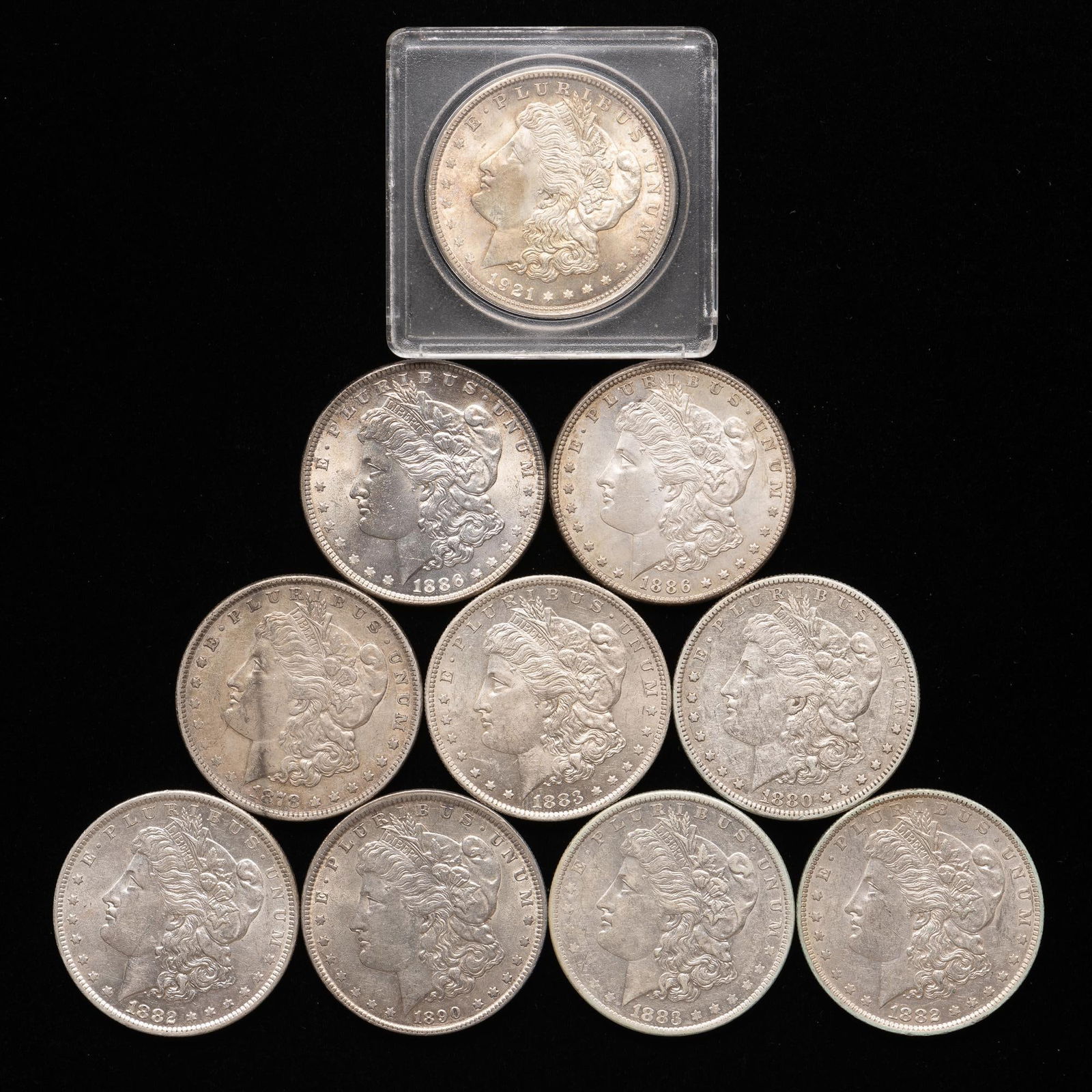 Ten Morgan Silver Dollars Many AU and Uncirculated (1 of 2)