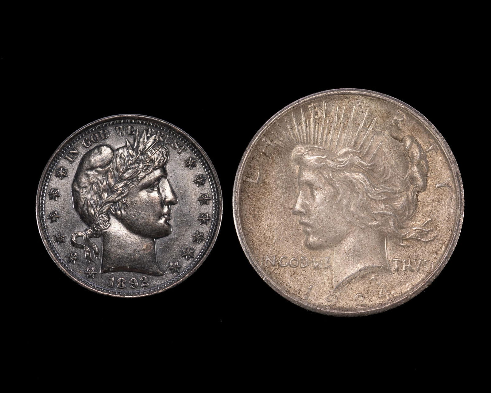 Peace Silver Dollar and 1892 Barber Half (1 of 5)