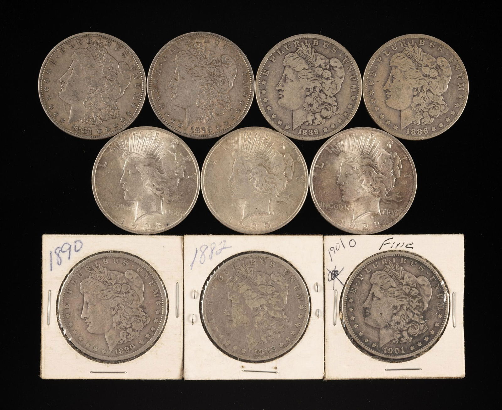 Ten Morgan and Peace Silver Dollars (1 of 2)