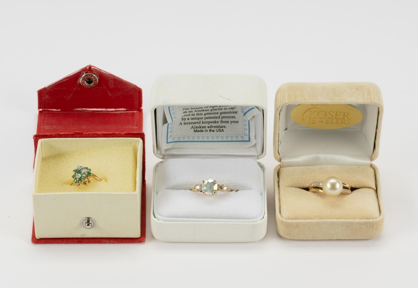 Three 14K Gold Rings incl Emerald Diamond Pearl (1 of 14)