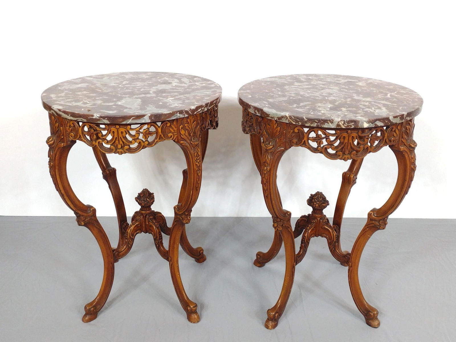 Pair Carved Marble Top End Tables (1 of 6)