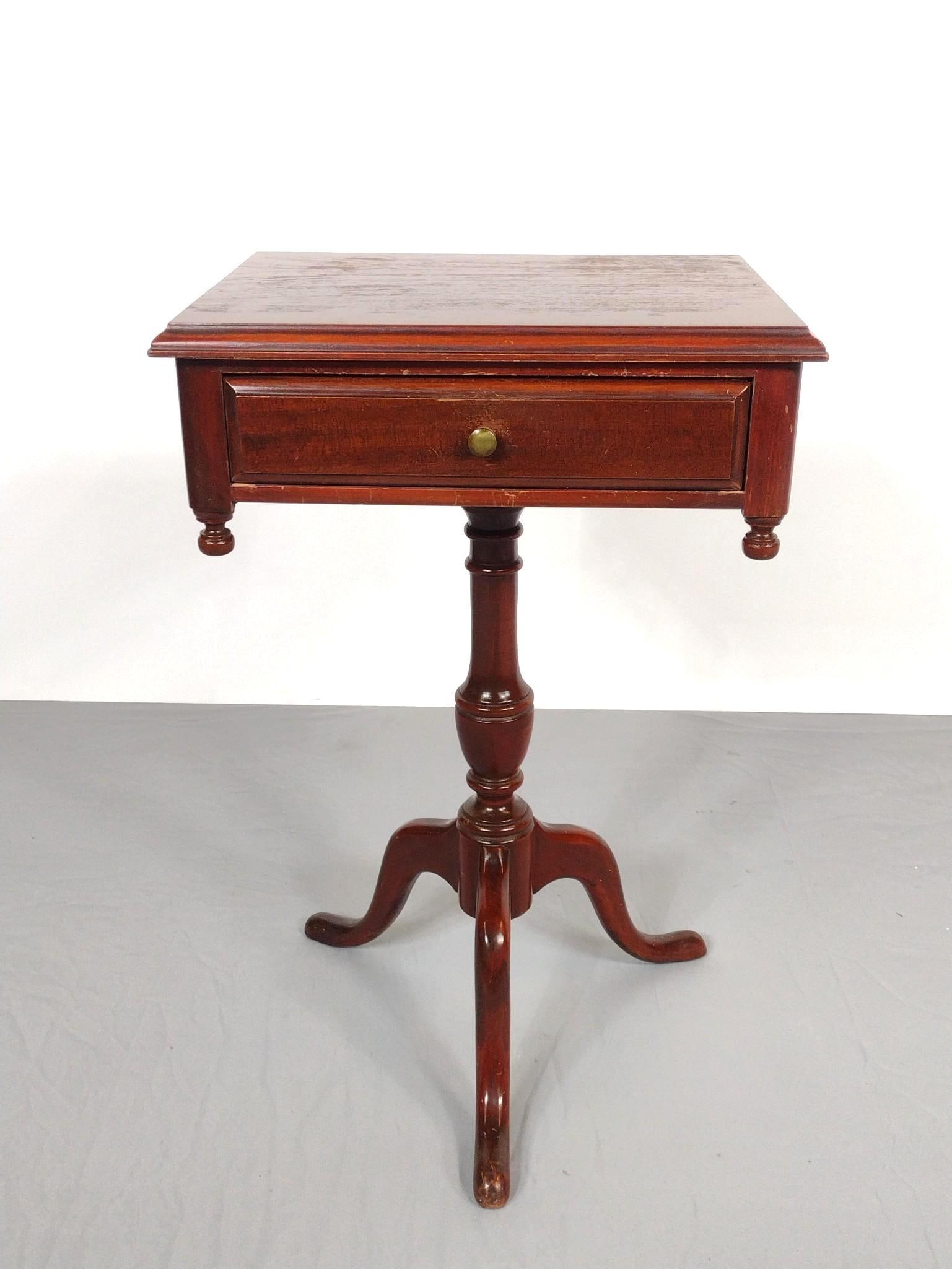 Single Drawer Stand: NOT ELIGIBLE FOR IN-HOUSE SHIPPING. 18" wide X 14" deep X 27-3/4" high. Has some scratches. Top has some finish loss.