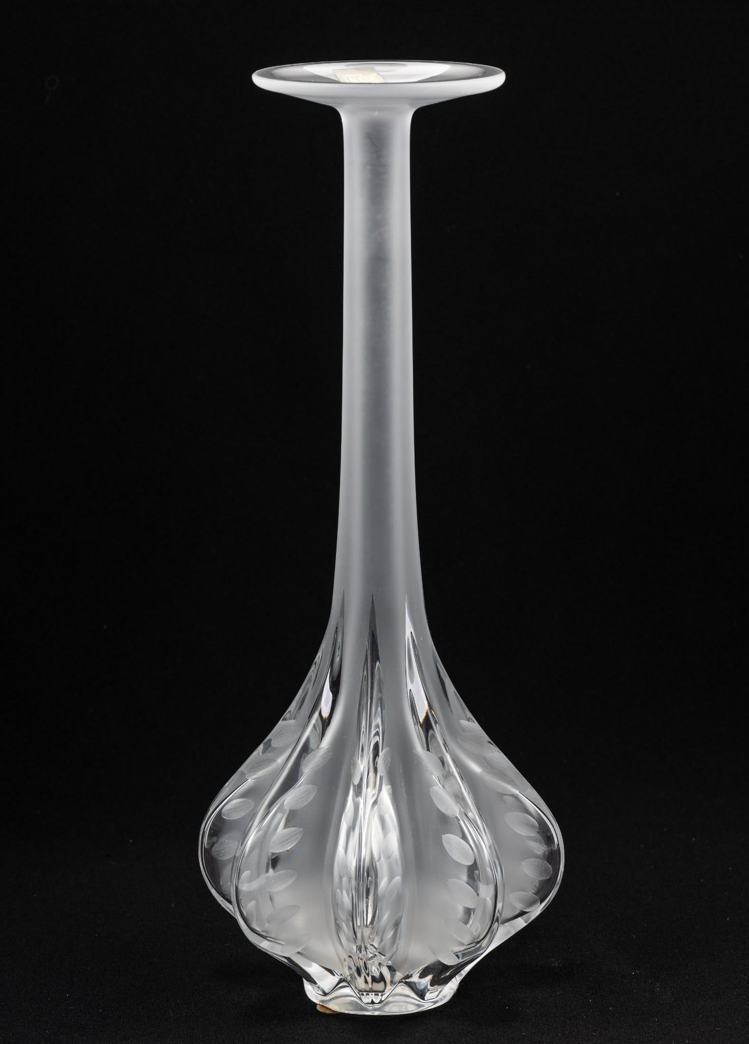 Lalique Large Bud Flower Vase: 5-1/2" diameter x 13-1/2" high.