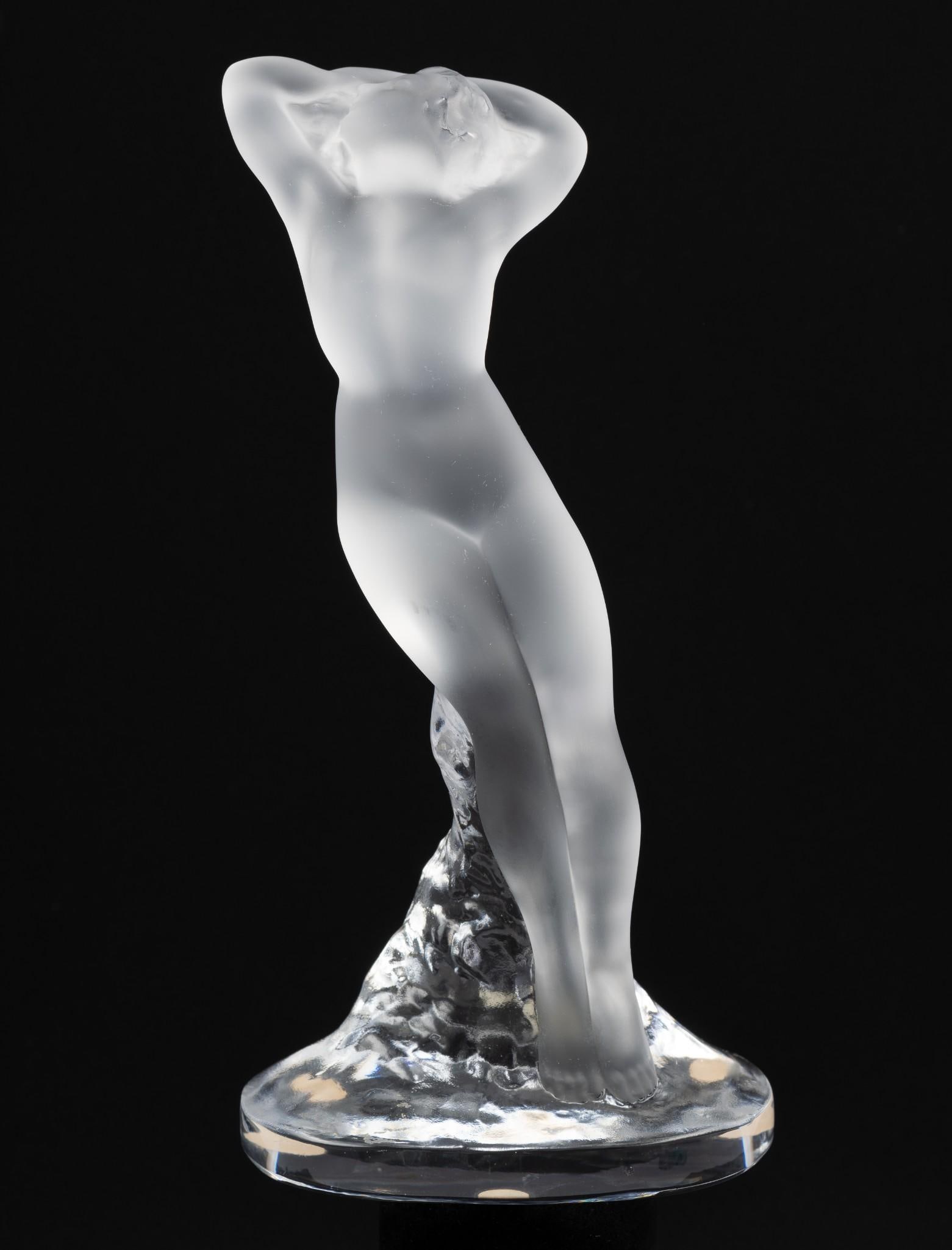 Lalique Nude Figurine: 4-1/2" wide x 3-1/2" deep x 9-1/4" high.