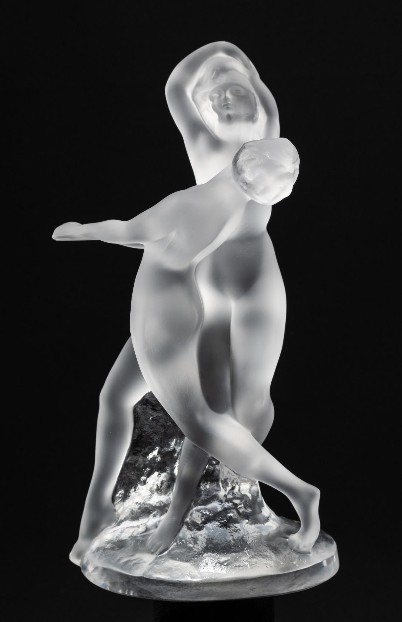 Lalique "Deux Danseuses" Figurine: 5" wide x 5-1/4" deep x 10" high.