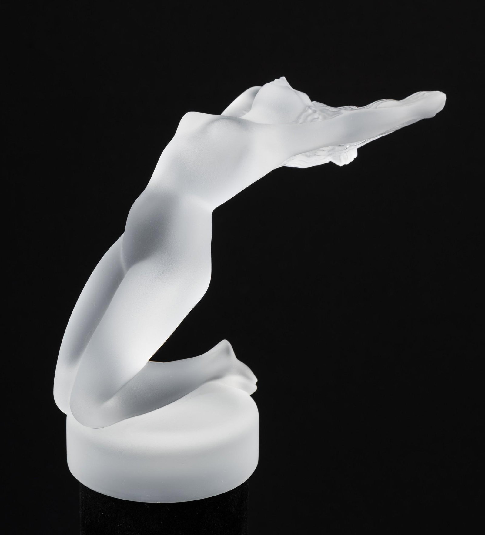 Lalique Nude Female Sculpture: 6" wide x 2-3/4" deep x 5-1/2" high.