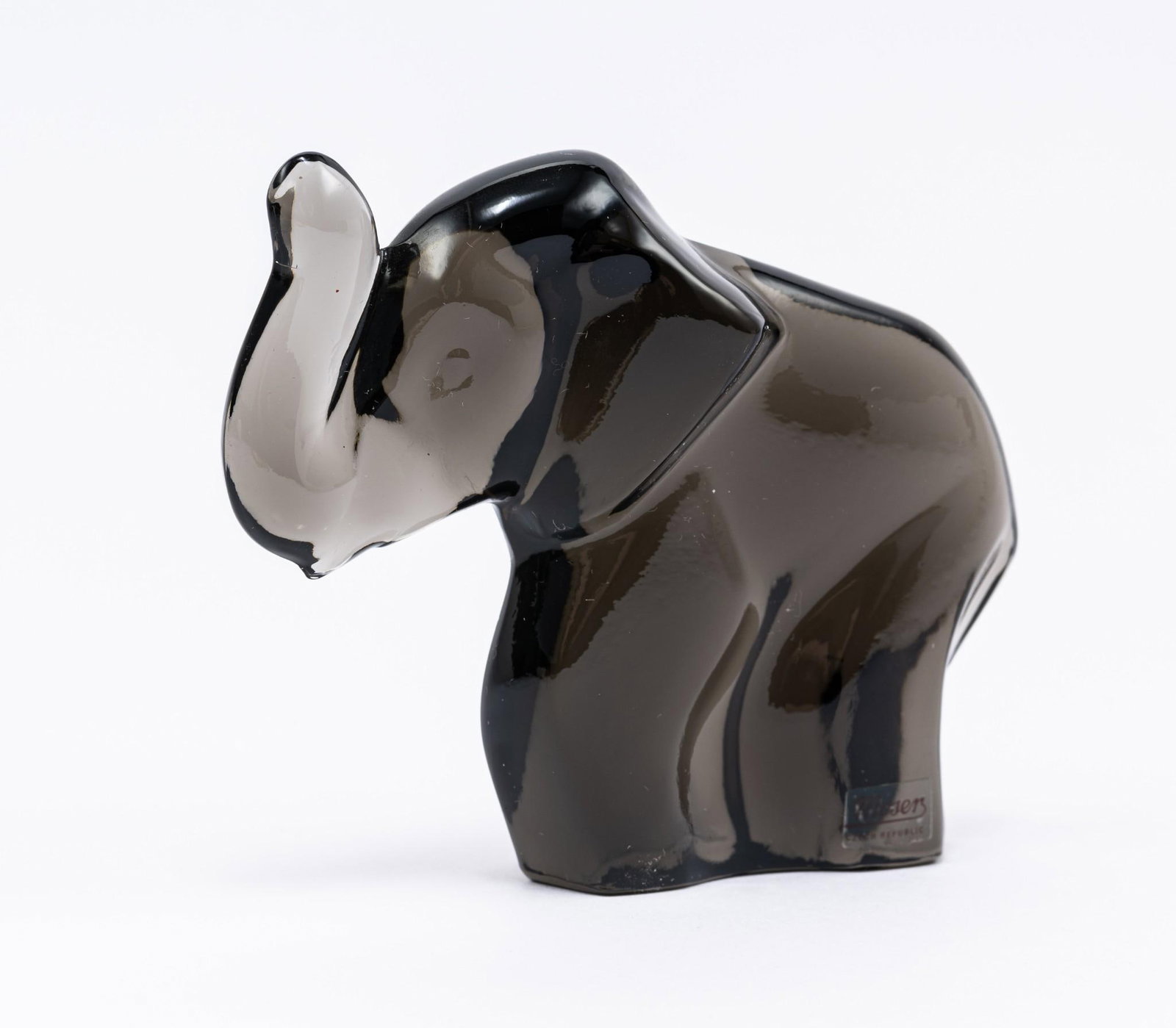 Moser Elephant Glass Figurine: 3-3/4" wide x 1-1/4" deep x 3-1/4" high.
