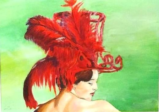 Signed Woman with Red Hat Painting (1 of 3)