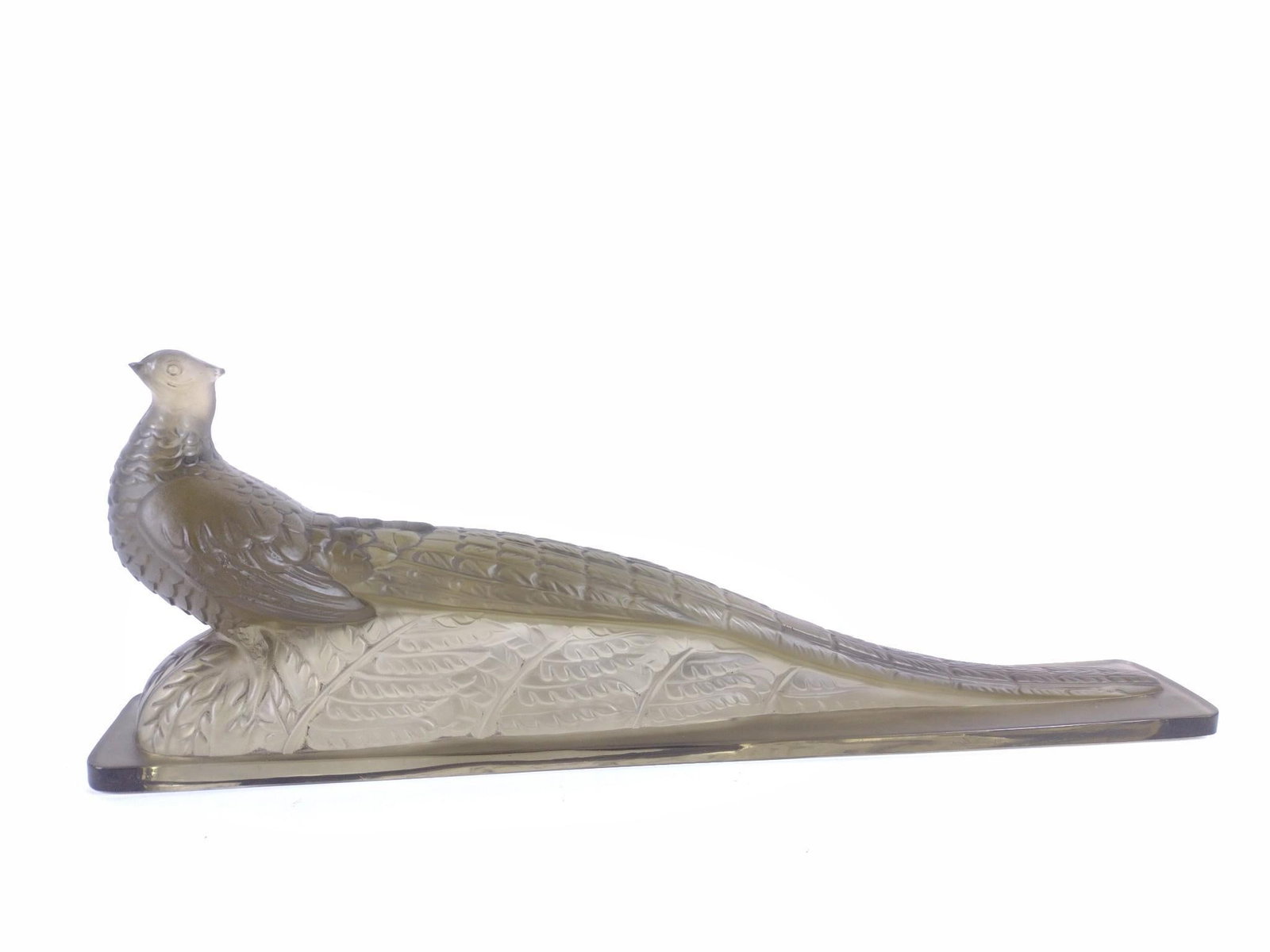 Verlys Pheasant Glass Sculpture: 18-1/4" wide x 2-3/4" deep x 6" high. Signed under base.