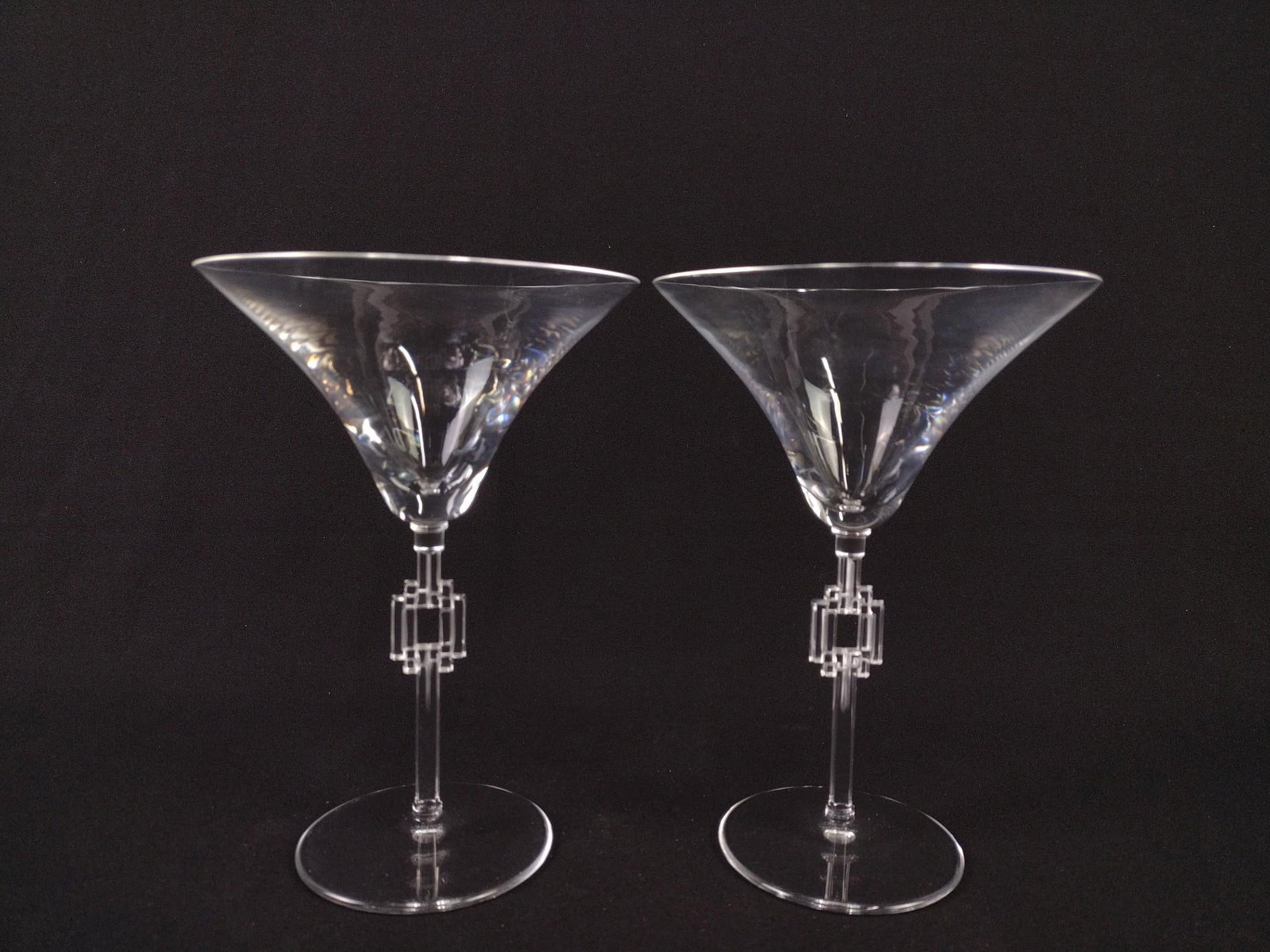 Pr Lalique Tosca Wine Glasses: 5" diameter x 7" high.