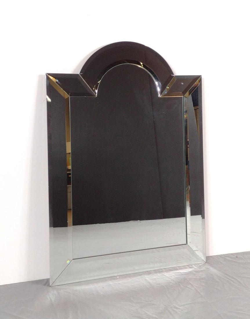 Contemporary Wall Mirror: NOT ELIGIBLE FOR IN-HOUSE SHIPPING. Overall with frame: 42" high x 30" wide. Minor wear consistent with age and use.
