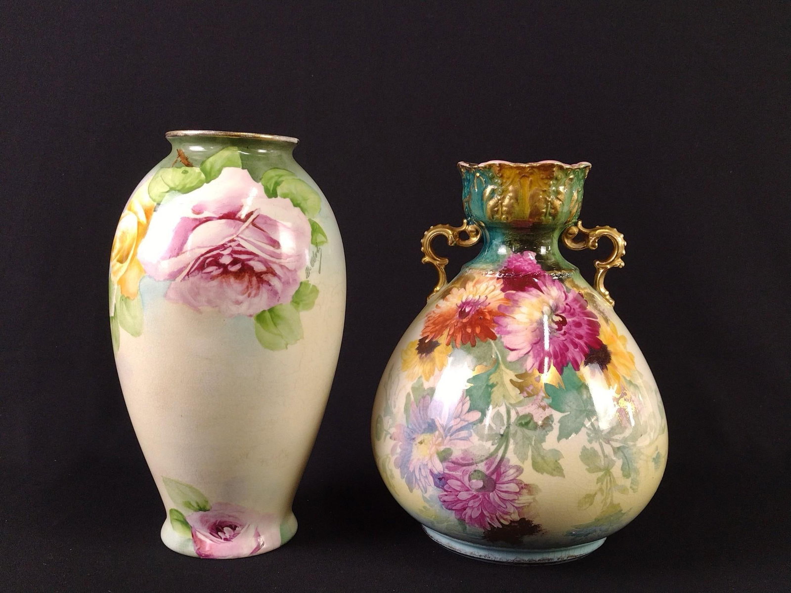 Royal Bonn and La France Floral Vases incl Signed: 5" to 7" diameter x 9" to 9-1/2" high.