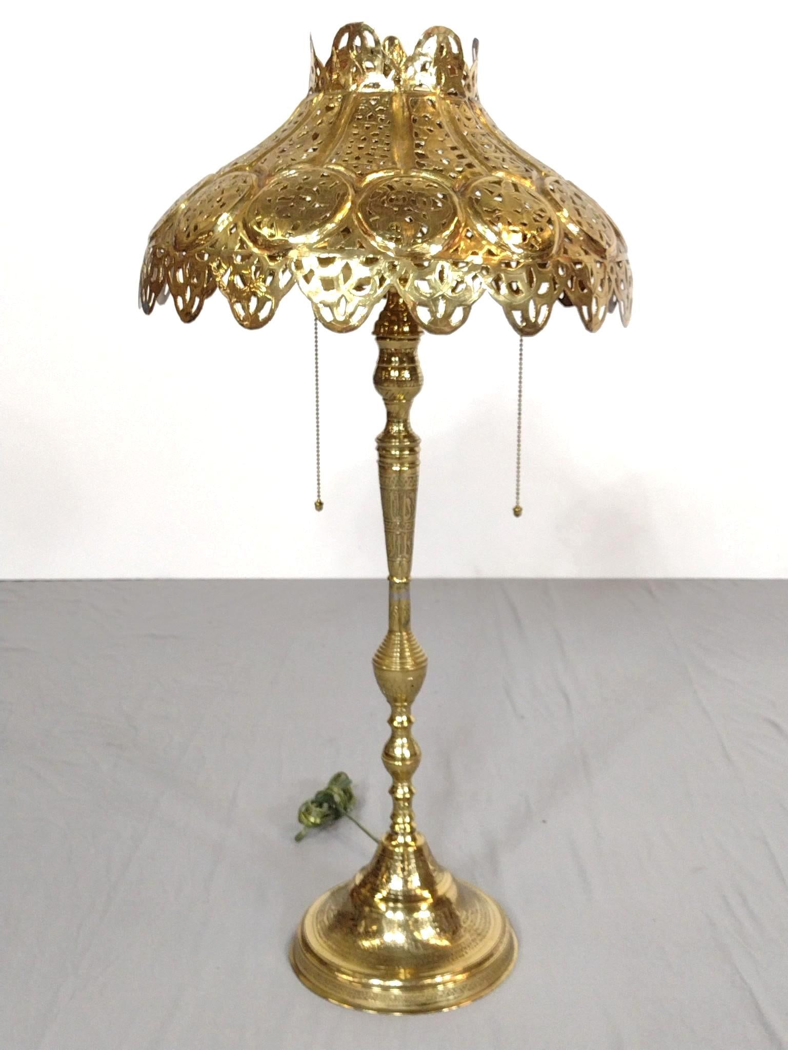 Brass Table Lamp with Reticulated Shade (1 of 5)