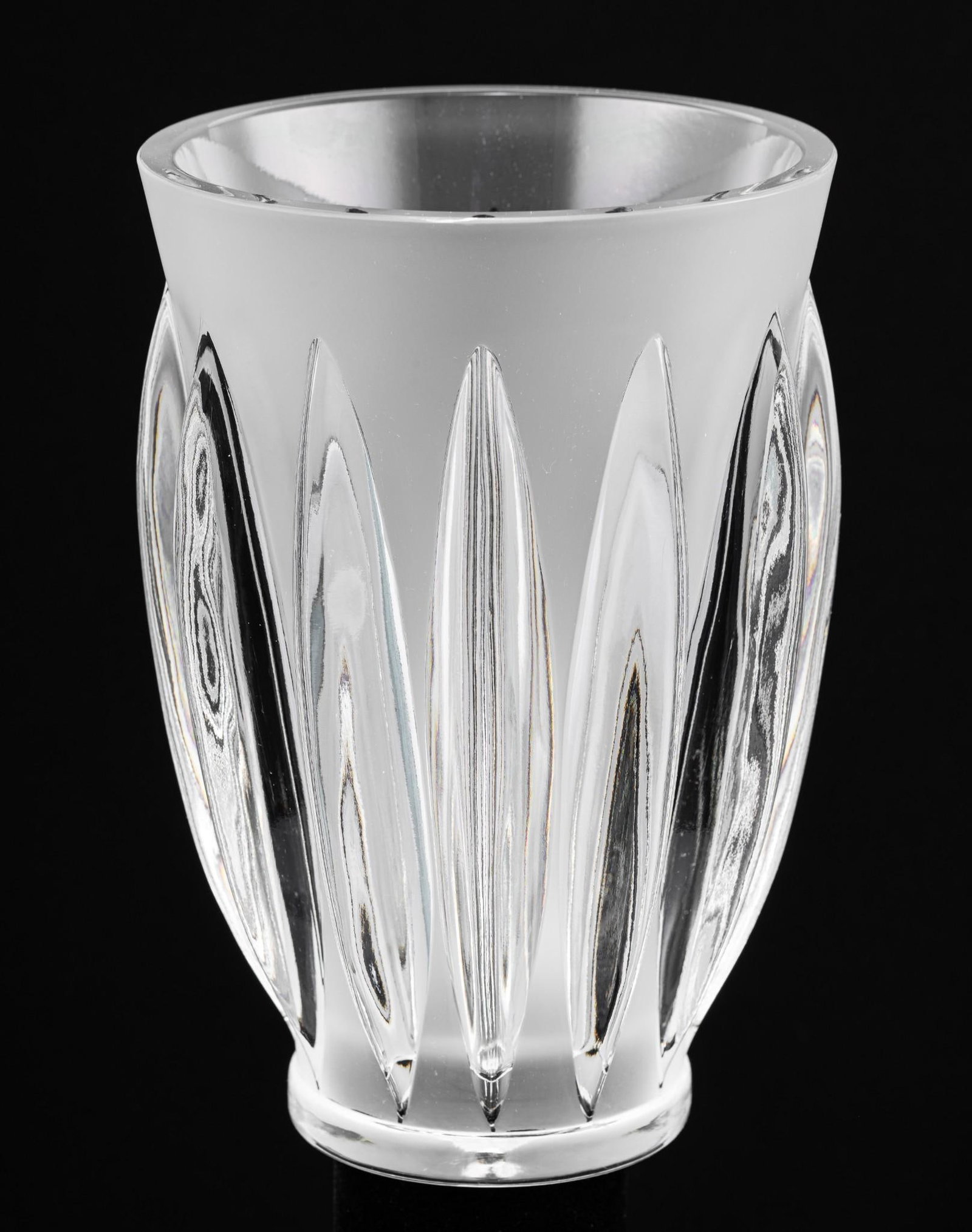 Lalique Courcheval Vase: 5-1/2" diameter x 8" high.