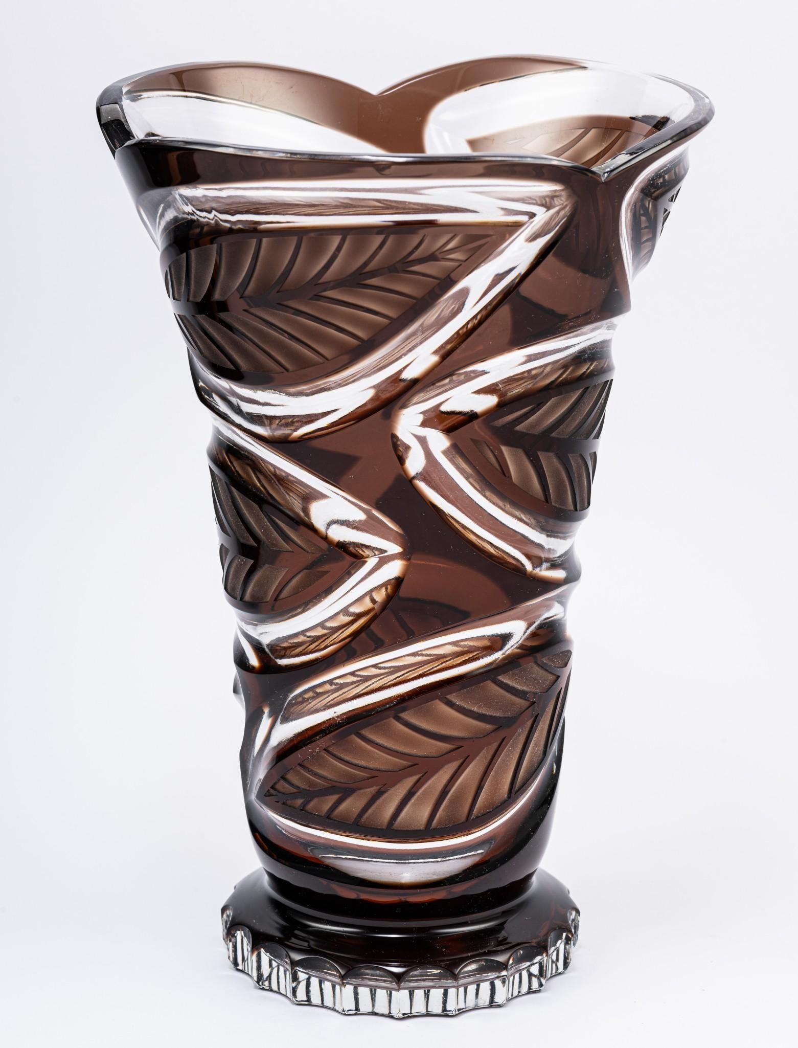 Art Glass Vase with Leaf Motif (1 of 2)