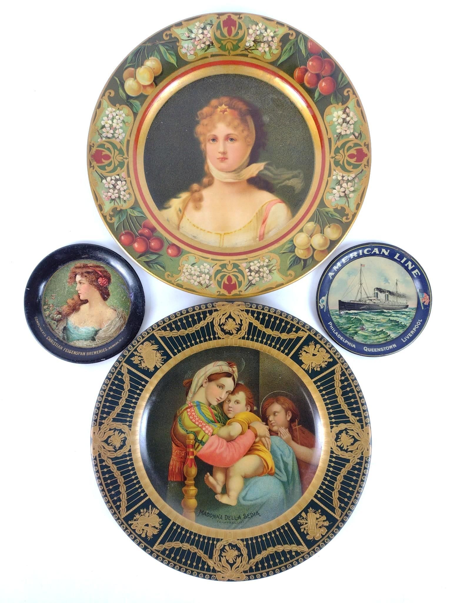 4 Antique Tin Plates incl Advertising (1 of 5)