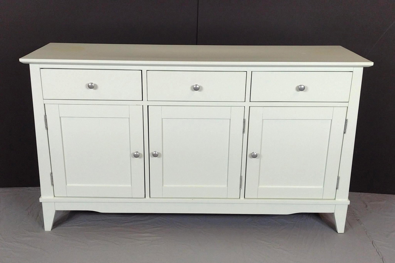 Walter Of Wabash White Sideboard: NOT ELIGIBLE FOR IN-HOUSE SHIPPING. 63-1/4" wide X 18-3/4" deep X 36-1/4" high top has two circles of discoloring.