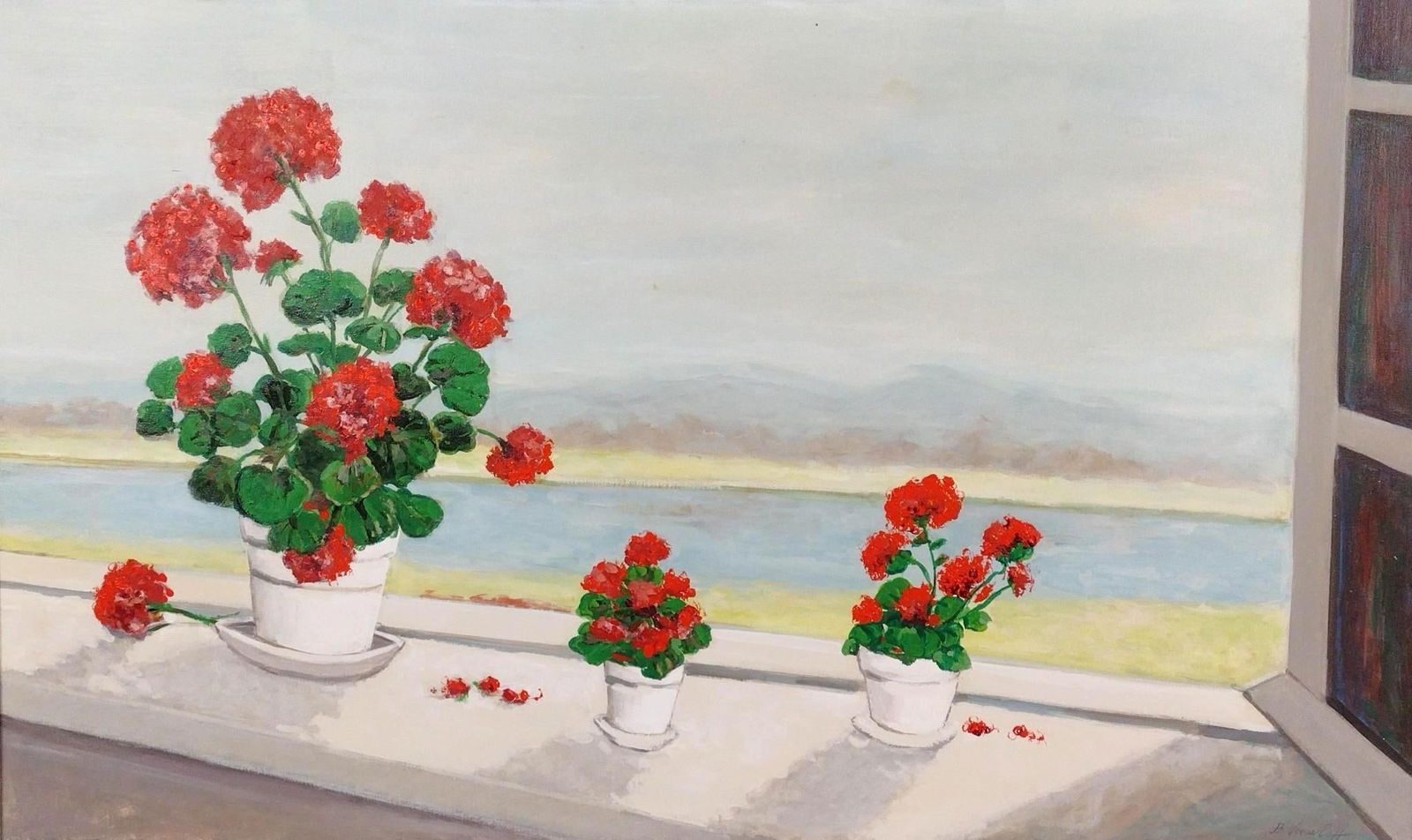 Signed Oversized Painting Of Flowers (1 of 3)