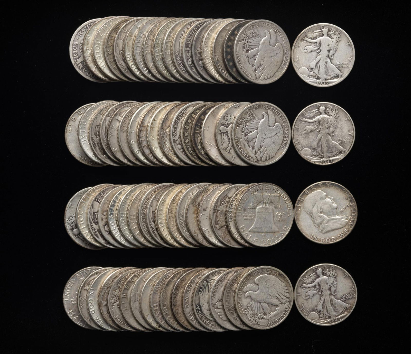 Seventy Silver Half Dollars Barber Walking Liberty Kennedy (1 of 1)