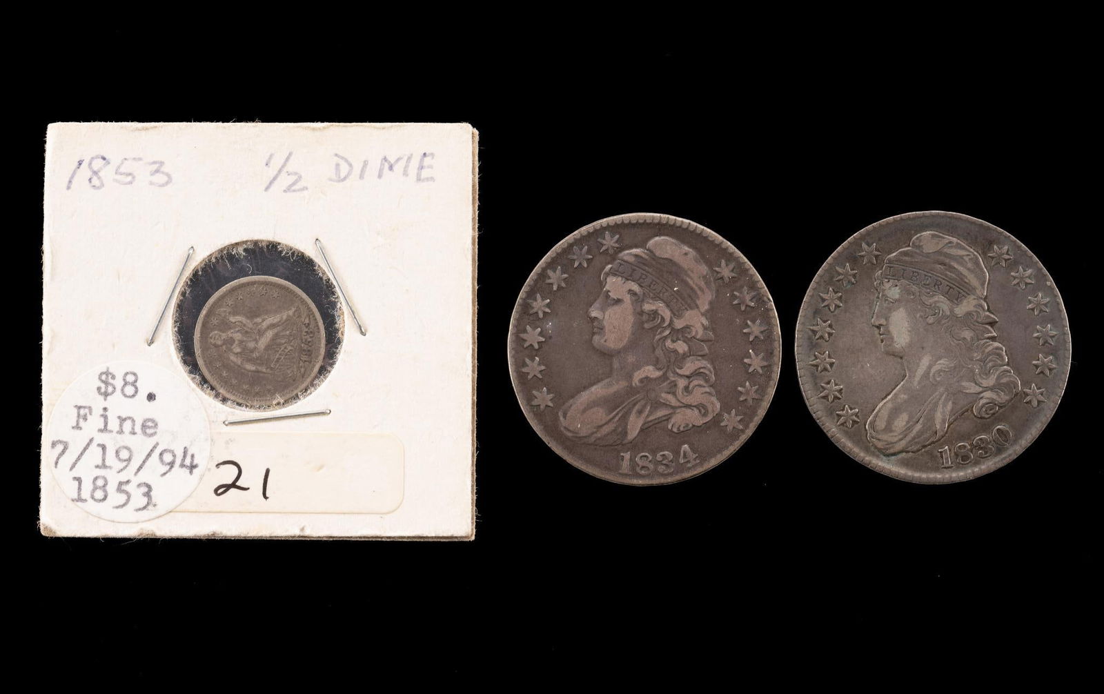 Two Capped Bust Half Dollars And Seated Half Dime (1 of 7)