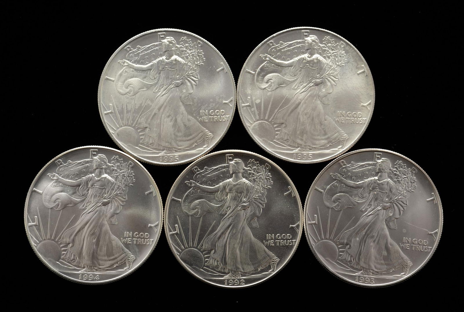 Group Of Five Uncirculated American Eagle Silver Dollars (1 of 2)