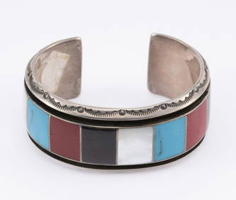 Navajo Inlay Sterling Cuff Bracelet Rita Touchine (1 of 5)