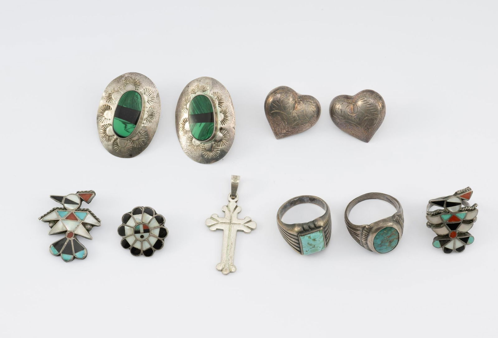 Three Sterling Zuni Inlay Ring Two Pins Other Silver (1 of 18)