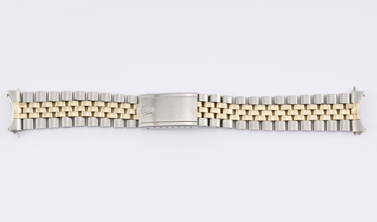 14K & Stainless Rolex Jubilee Bracelet For Rolex 1601: A 1971 Rolex USA oval link bracelet with big-logo clasp. Excellent condition with light stretch. Bracelet length 6 1/2" with adjustment smaller on the clasp.