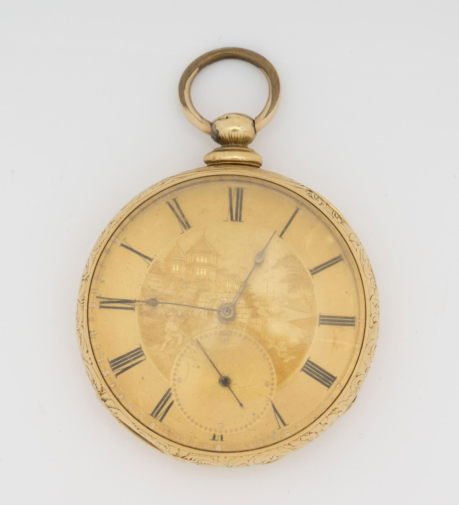 14K Gold Pocket Watch With Gold Etched Dial (1 of 3)