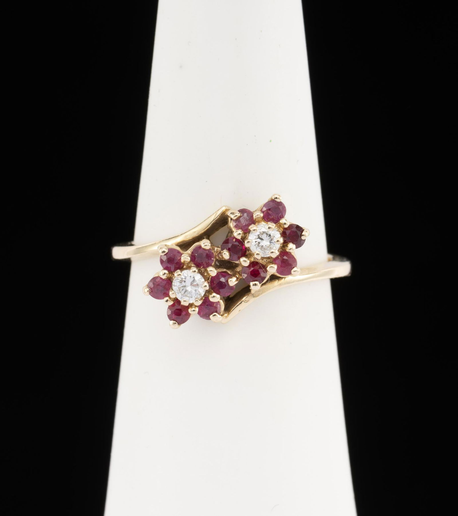 14K Gold, Diamond and Ruby Flower Duo Ring (1 of 4)