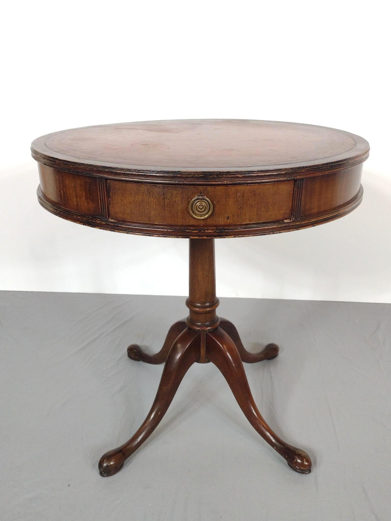 Two Drawer Leather Top Drum Table (1 of 7)