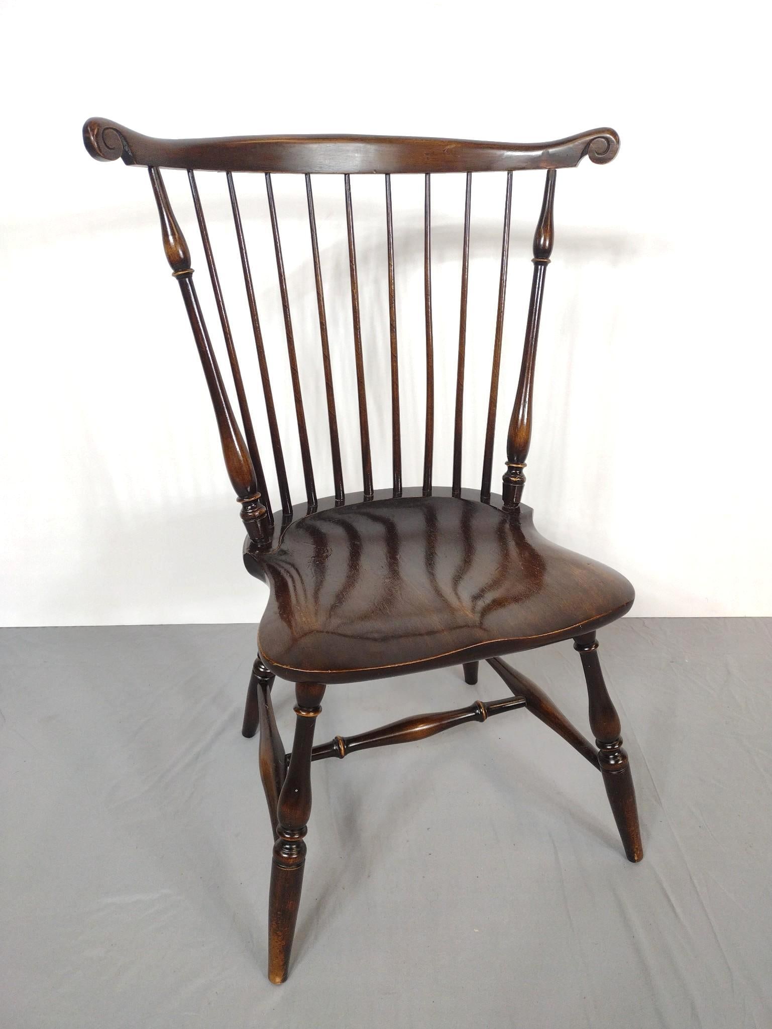 Windsor Side Chair: NOT ELIGIBLE FOR IN-HOUSE SHIPPING. 26-1/2" wide X 17" deep X 37-1/4" high. Has some light scratches. No manufactures name found.